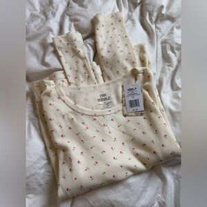 Pink Republic Cream Thermal Top with Tiny Pink Floral Print